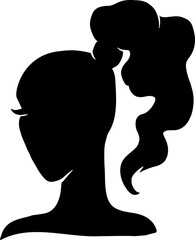 Black beauty girl silhouette with ponytail hairstyle isolated on white background.
