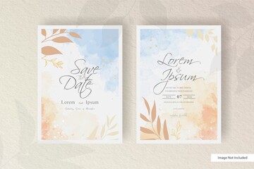 Watercolor Wedding Invitation Template with Flat Floral design and Hand Painted Liquid Watercolor