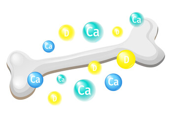 Illustration of vitamins and minerals for strong bones. Healthy and strong bones 