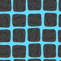 Hessian squares on blue plaid look seamless background