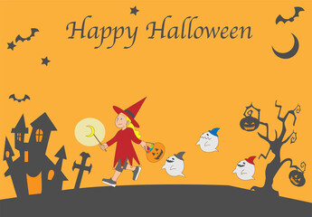 ハロウィンで行進する魔女とゴーストたち
