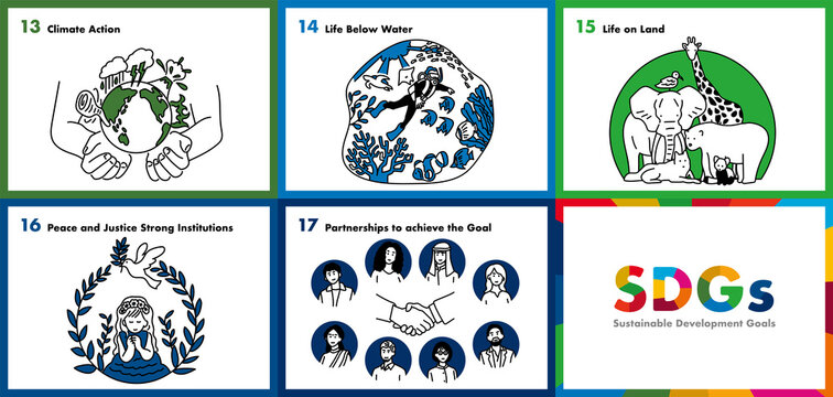 SDGs 持続可能な開発目標のイラスト　目標13~17