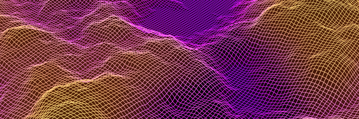 3D gradient topographic mountain grid wireframe.