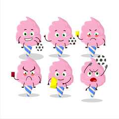 Cotton candy strawberry cartoon character working as a Football referee