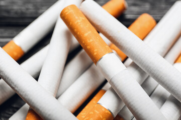 Many cigarette on table, closeup
