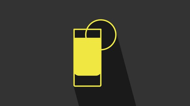 Yellow Tequila glass with lemon icon isolated on grey background. Mexican alcohol drink. 4K Video motion graphic animation