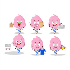 A Rich cotton candy strawberry mascot design style going shopping