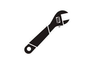 Adjustable wrench simple illustration in black and white.