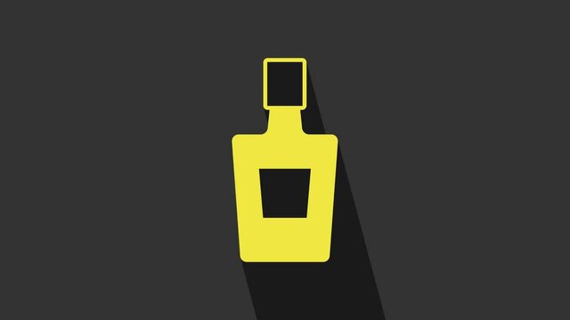 Yellow Tequila bottle icon isolated on grey background. Mexican alcohol drink. 4K Video motion graphic animation