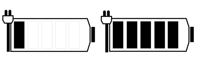 Battery charge level indicator. Set of battery icons
