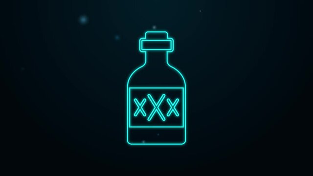Glowing neon line Tequila bottle icon isolated on black background. Mexican alcohol drink. 4K Video motion graphic animation