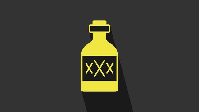 Yellow Tequila bottle icon isolated on grey background. Mexican alcohol drink. 4K Video motion graphic animation