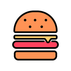 Burger icon Design Template. Illustration vector graphic. simple flat color line style icon isolated on white background. Perfect for your web site design, logo, symbols of restaurants, cafe