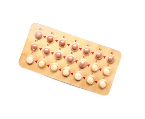 Blister pack with pills on white background
