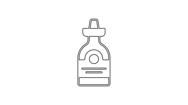 Black line Tequila bottle icon isolated on white background. Mexican alcohol drink. 4K Video motion graphic animation