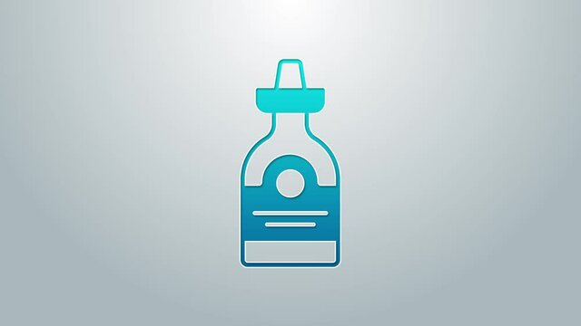 Blue line Tequila bottle icon isolated on grey background. Mexican alcohol drink. 4K Video motion graphic animation