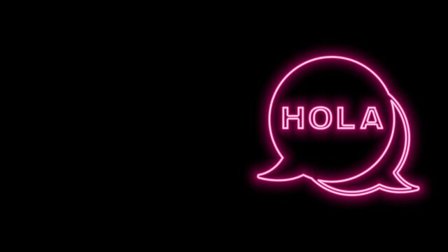 Glowing neon line Hola icon isolated on black background. 4K Video motion graphic animation