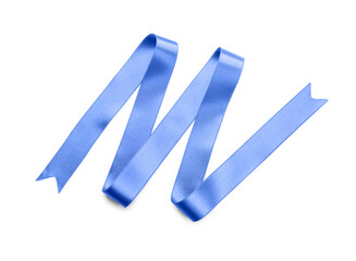 Beautiful blue ribbon on white background