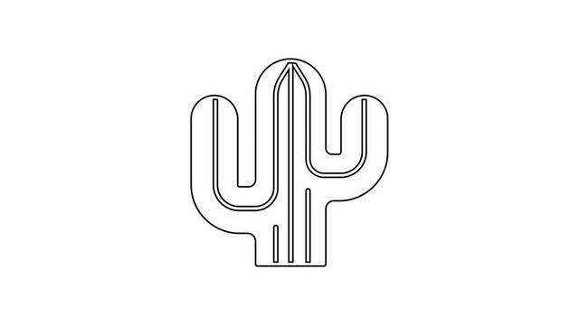 Black line Cactus icon isolated on white background. 4K Video motion graphic animation