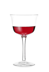 Glass of red wine on white background