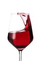 Glass of wine with splash on white background
