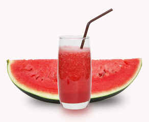 glass of fresh fruit watermelon  smoothie juice place the front of the sliced watermelon isolated...