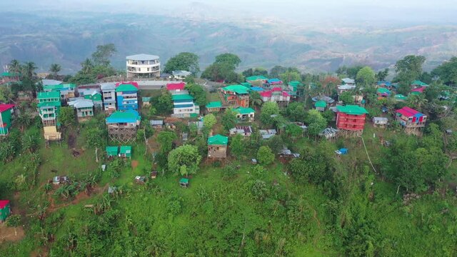 Aerial view of Lushai, an heritage small village in Sajek Valley, near Bagaichhari township, Chittagong, Bangladesh.
