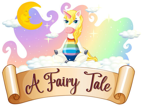 A Fairy Tale font with unicorn cartoon character sitting on a cloud