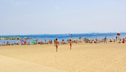 Fototapeta na wymiar Beautiful view in Barcelona Beach ,Spain in summer