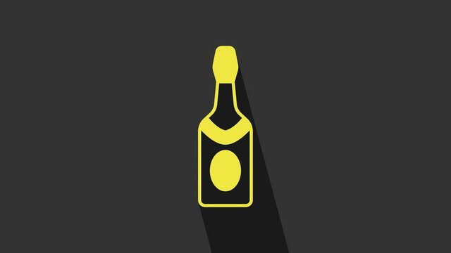 Yellow Champagne bottle icon isolated on grey background. 4K Video motion graphic animation