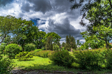 a beautiful park, a forest and a castle