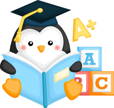 a cute vector of a penguin mascot graduating