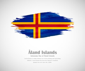 Abstract brush painted grunge flag of Aland Islands country for autonomy day