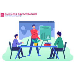 Vector illustration concept of business meeting, teamwork, training, improving professional skill. Creative flat design for web banner, marketing material, business presentation, online advertising.