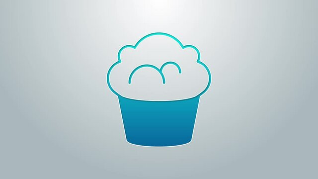 Blue line Muffin icon isolated on grey background. 4K Video motion graphic animation