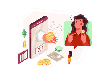 How to Buy Bitcoin Illustration concept for Blockchain Technology. Flat illustration isolated on white background.