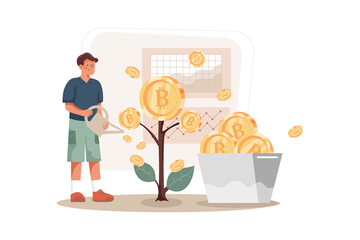 Blockchain Investment Illustration concept for Blockchain Technology. Flat illustration isolated on white background.