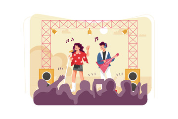 Open Air Concert Illustration concept. Flat illustration isolated on white background.