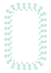 Frames of stylized cats on a white sheet of A4 format, surreal, graphics.