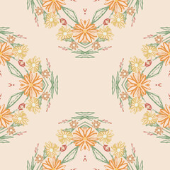 Abstract geometric flower design. Repeated seamless pattern for textile, wallpaper, wrapping paper, prints, surface design, inlay, parquet, web background or another accent etc.