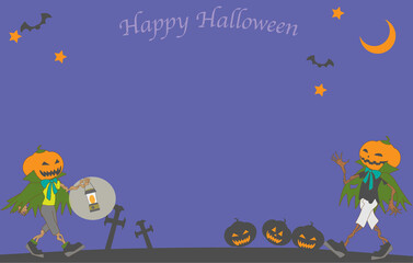 ハロウィンの夜とカボチャお化けのフレーム素材