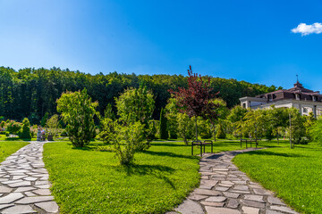 a beautiful park, a forest and a castle