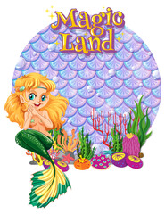 Beautiful mermaid carton character with blank pastel scales banner isolated