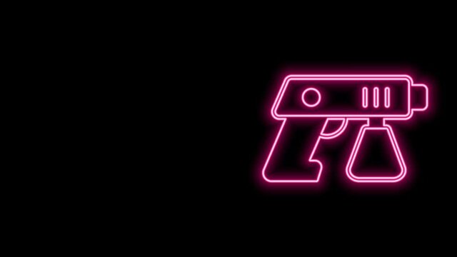 Glowing neon line Paint spray gun icon isolated on black background. 4K Video motion graphic animation