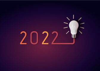 happy new year 2022. year 2022 with light bulb. creativity inspiration ,planning ideas concept
