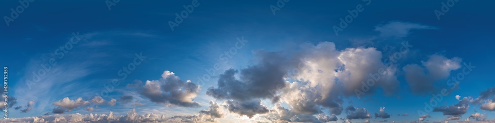 Wall mural blue sky panorama with cirrus clouds in seamless spherical equirectangular format. full zenith for u