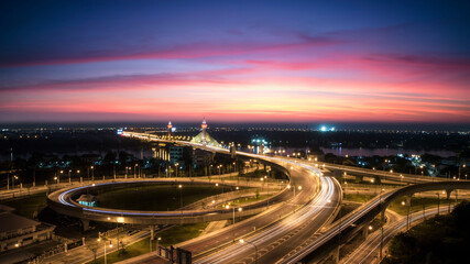 Fototapeta na wymiar City building at morning with warm sunset. Bangkok Thailand