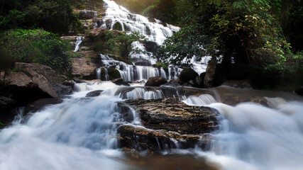 Beautiful waterfall in green forest in jungle at Ching Mai  Thailand