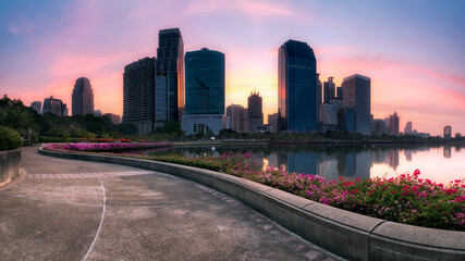 Fototapeta premium City building at morning with warm sunshine. Bangkok Thailand