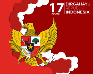 Indonesia Independence Day Cloud Garuda Greeting Template